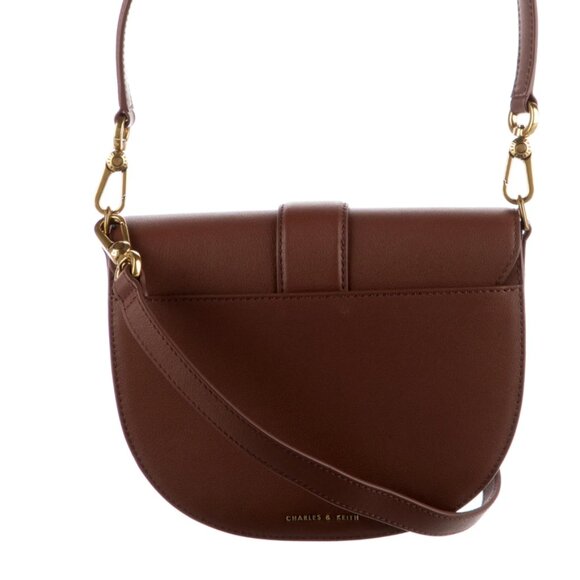 Charles& Keith Gabine Leather Saddle Bag - Brown with Brass Hardware - Picture 2 of 11